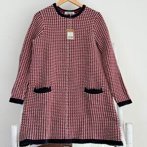 Boden Dress Womens 8‎ Red Wool Alpaca Knit Jacquard Check Long Sleeve Old Money